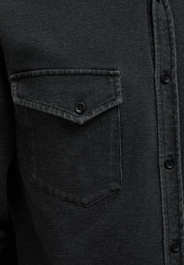 Mustang - Męska Koszula MUSTANG Clemens Knit Terry Shirt Denim Black 1014626 4000 800. Materiał: denim