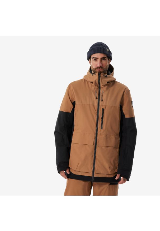 DREAMSCAPE - Kurtka snowboardowa męska Dreamscape SNB 500 ziprotect. Kolor: wielokolorowy, pomarańczowy, czarny, brązowy. Materiał: materiał. Długość: długie. Sport: snowboard