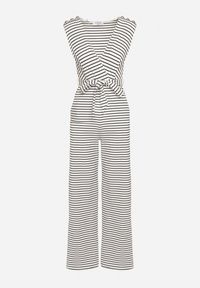 Born2be - Biało-Czarny Kombinezon Kopertowy w Paski z Wiązaniem w Talii Rivarelle. Okazja: na spotkanie biznesowe, na co dzień, do pracy, na spacer. Kolor: biały. Materiał: wiskoza. Wzór: paski. Styl: biznesowy, casual, sportowy #4