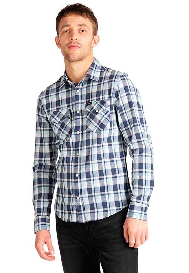 Lee - LEE CLEAN WESTERN SHIRT MĘSKA KOSZULA MATERIAŁOWA SLIM FIT NAVY L644DI35 112115488. Materiał: materiał