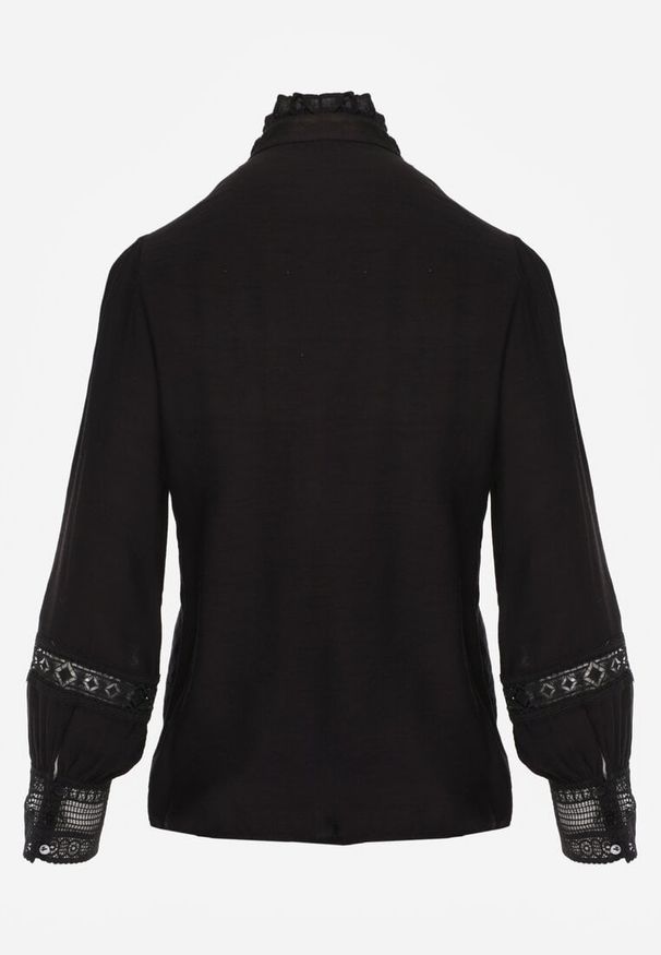 Renee - Czarna Koszula ze Stójką i Koronką Phaeninca. Okazja: na co dzień. Typ kołnierza: kołnierzyk stójkowy. Kolor: czarny. Materiał: koronka. Wzór: koronka. Styl: casual, elegancki