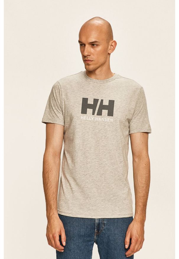Helly Hansen - T-shirt. Okazja: na co dzień. Kolor: szary. Wzór: aplikacja. Styl: casual