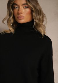 Renee - Czarny Golf z Dodatkiem Kaszmiru z Przeszyciami po Bokach Avenella. Okazja: na spotkanie biznesowe. Typ kołnierza: golf. Kolor: czarny. Materiał: kaszmir. Styl: elegancki, biznesowy, klasyczny #3