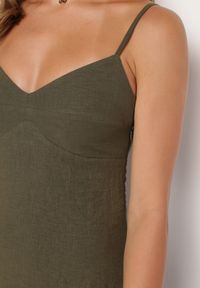 Born2be - Zielona Sukienka o Rozkloszowanym Kroju na Ramiączkach Naouise. Okazja: na wesele, na randkę, na ślub cywilny. Typ kołnierza: dekolt w kształcie V. Kolor: zielony. Materiał: lakier, tkanina. Długość rękawa: na ramiączkach. Sezon: lato. Typ sukienki: rozkloszowane, oversize #3