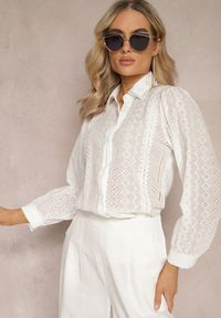 Renee - Biała Koszula z Haftowanej Tkaniny w Stylu Boho Perphone. Kolor: biały. Materiał: tkanina. Wzór: haft. Sezon: lato, wiosna. Styl: boho #5