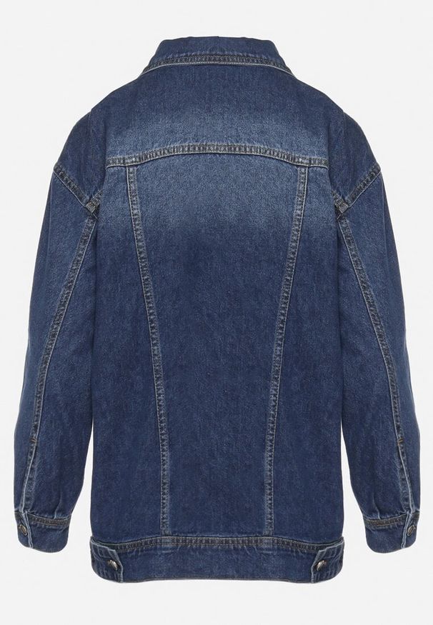 Born2be - Granatowa Kurtka Jeansowa z Bawełny o Fasonie Oversize Claritia. Kolor: niebieski. Materiał: jeans, bawełna