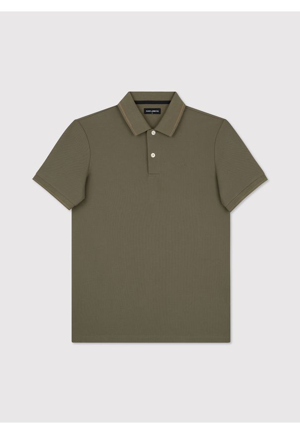 Pako Lorente - PAKO LORENTE - Oliwkowy t-shirt polo na guziczki. Okazja: na co dzień. Typ kołnierza: polo. Kolor: oliwkowy, niebieski. Materiał: poliester, bawełna. Sezon: jesień. Styl: casual