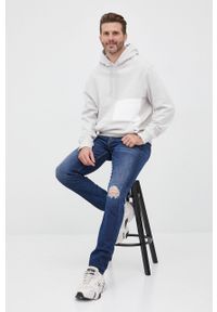 Calvin Klein Jeans bluza bawełniana J30J319697.PPYY męska kolor szary z kapturem z nadrukiem. Typ kołnierza: kaptur. Kolor: szary. Materiał: bawełna. Wzór: nadruk #1