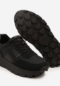 Renee - Czarne Sneakersy na Platformie z Tłoczeniem Tillivalle. Okazja: na co dzień. Kolor: czarny. Materiał: jeans. Szerokość cholewki: normalna. Obcas: na platformie #3
