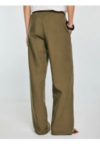 Big-Star - Spodnie damskie wide lniane khaki Medisa 303. Okazja: na spacer. Kolor: zielony. Materiał: len. Sezon: lato. Styl: wakacyjny, wizytowy #2