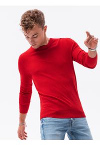 Ombre Clothing - Sweter męski E177 - czerwony - XXL. Kolor: czerwony. Materiał: nylon, wiskoza. Styl: klasyczny #3