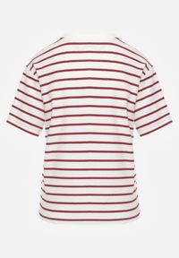 Renee - Czerwono-Biały T-shirt z Bawełny Ozdobiony Poziomymi Paskami Nautida. Okazja: na co dzień. Kolor: biały. Materiał: bawełna. Wzór: aplikacja. Styl: casual #4