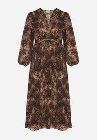 Born2be - Brązowa Rozkloszowana Sukienka w Cętki Reinafa. Okazja: na co dzień. Kolor: brązowy. Styl: casual #2