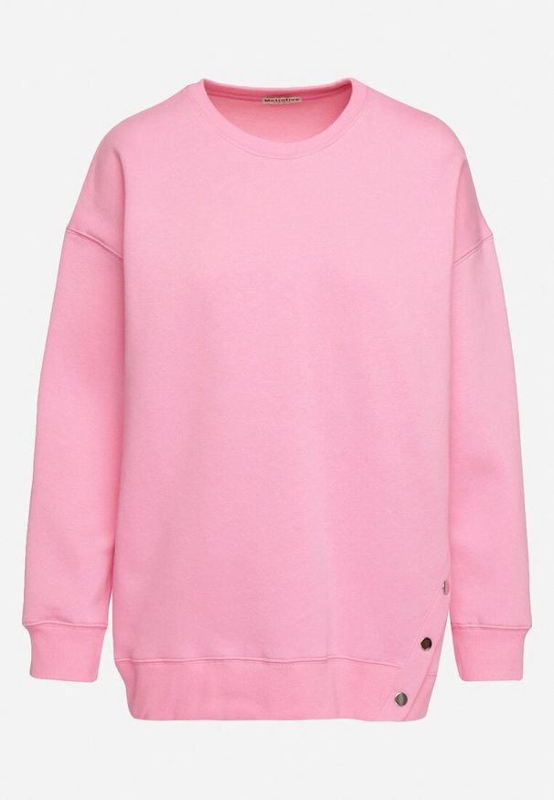 Born2be - Różowa Bluza z Bawełną i Asymetryczną Wstawką z Napami Selabrine. Okazja: do pracy, na co dzień. Kolor: różowy. Materiał: bawełna. Długość rękawa: długi rękaw. Długość: długie. Styl: casual, elegancki