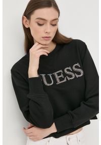 Guess bluza damska kolor czarny z aplikacją. Kolor: czarny. Wzór: aplikacja #1