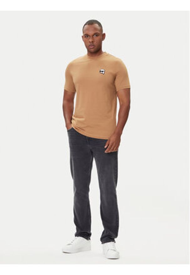 Karl Lagerfeld - KARL LAGERFELD T-Shirt 755710 554224 Beżowy Regular Fit. Typ kołnierza: dekolt w karo. Kolor: beżowy. Materiał: bawełna