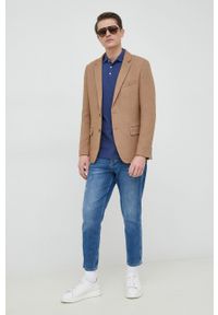 Polo Ralph Lauren polo z domieszką lnu kolor granatowy gładki. Typ kołnierza: polo. Kolor: niebieski. Materiał: len. Wzór: gładki #5