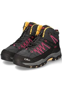 Buty trekkingowe dla dzieci CMP Rigel Mid WP. Wysokość cholewki: za kostkę. Kolor: wielokolorowy, różowy, czarny. Materiał: materiał. Szerokość cholewki: normalna