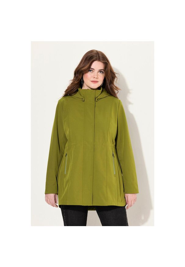 ULLA POPKEN - Damskie Kurtka softshell HYPRAR wodoodporna odpinany kaptur. Kolekcja: plus size. Kolor: zielony. Materiał: materiał, poliester, elastan. Sport: turystyka piesza