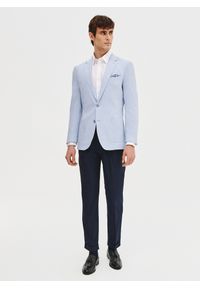 Pako Lorente - PAKO LORENTE - Niebieska marynarka męska z lnu. Kolor: niebieski. Materiał: len. Wzór: gładki. Sezon: wiosna #7