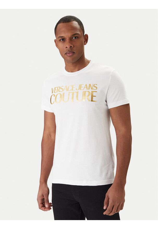 Versace Jeans Couture T-Shirt 80GAHT00 CJ00T Biały Regular Fit. Kolor: biały. Materiał: bawełna