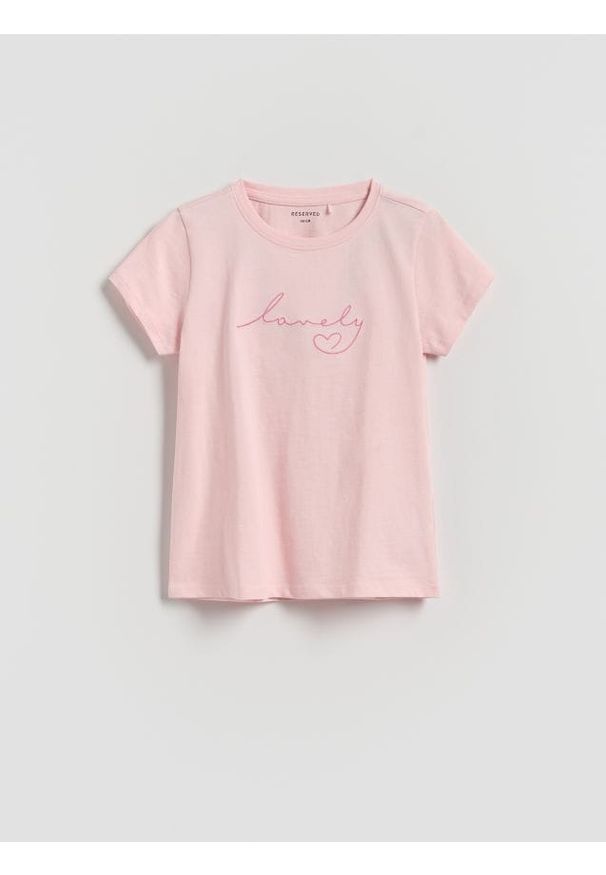 Reserved - T-shirt z haftowanym napisem - różowy. Kolor: różowy. Materiał: bawełna. Wzór: haft, napisy