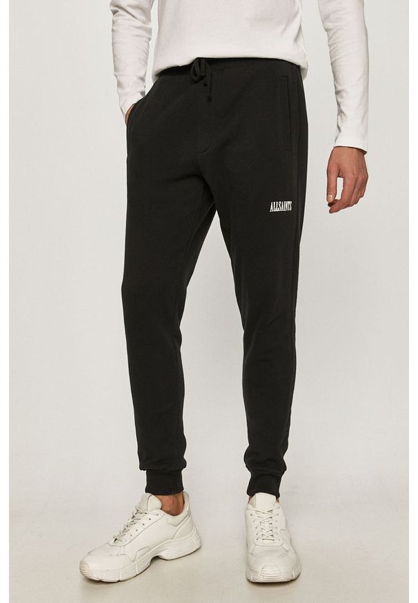 AllSaints - Spodnie. Kolor: czarny. Materiał: bawełna, dzianina. Wzór: gładki