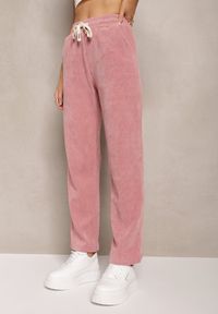 Renee - Różowe Szerokie Spodnie Sztruksowe z Gumką w Pasie z Bawełny Ciriana. Kolor: różowy. Materiał: sztruks, bawełna #4
