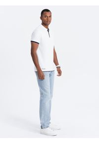 Ombre Clothing - Bawełniana męska koszulka polo z kontrastowymi wykończeniami – biała V1 - Rozmiar: XL. Typ kołnierza: polo. Kolor: biały. Materiał: bawełna. Wzór: haft #4