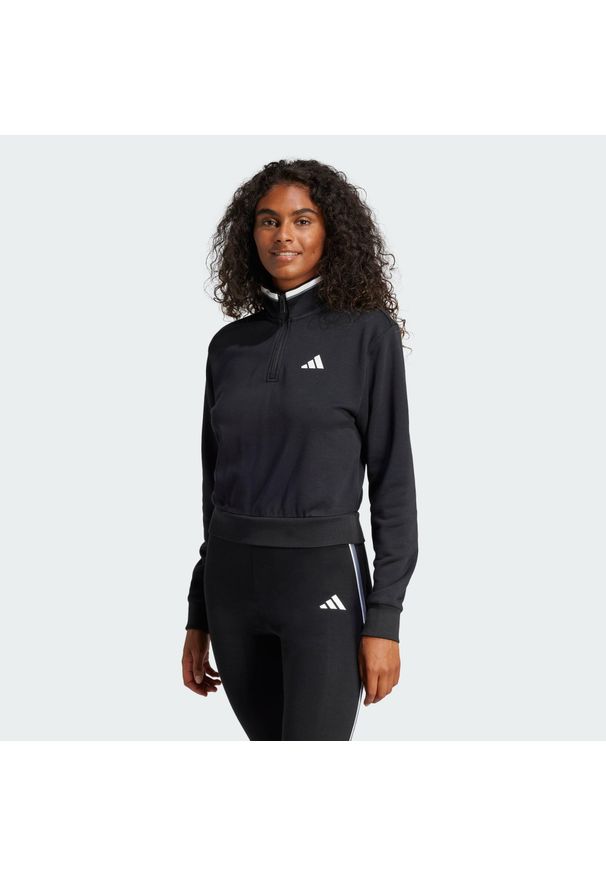 Adidas - Bluza dresowa Essentials Color Pop French Terry Crop Quarter-Zip. Kolor: czarny. Materiał: dresówka. Długość rękawa: długi rękaw. Długość: krótkie. Sport: fitness
