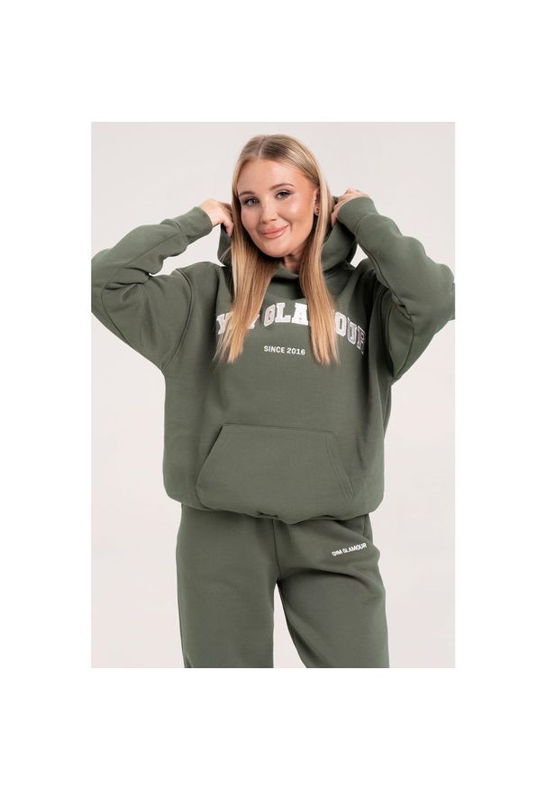 GYM GLAMOUR - Bluza fitness damska Gym Glamour college. Kolor: zielony. Sport: fitness