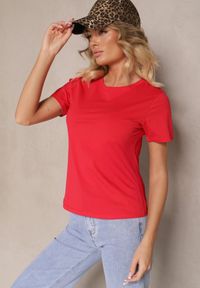 Renee - Czerwony Casualowy Bawełniany T-shirt Rivali. Okazja: na co dzień. Kolor: czerwony. Materiał: bawełna. Styl: casual