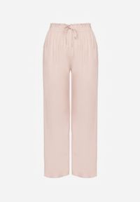 Renee - Beżowe Szerokie Spodnie z Wiskozy Ozdobione Wiązaniem Toleassa. Okazja: na co dzień. Kolor: beżowy. Materiał: wiskoza. Wzór: aplikacja. Styl: casual #7