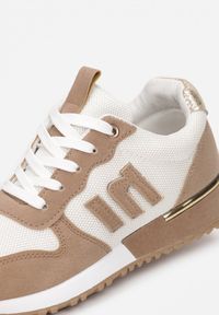 Born2be - Biało-Beżowe Sneakersy Dalimara. Kolor: biały. Materiał: syntetyk, materiał, nubuk. Wzór: aplikacja #5