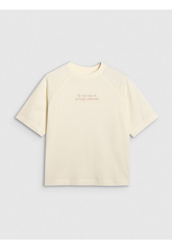 4f - 4F T-shirt oversize z nadrukiem damski - biały XL. Okazja: na co dzień. Kolor: biały. Materiał: tkanina, bawełna. Wzór: nadruk. Styl: casual