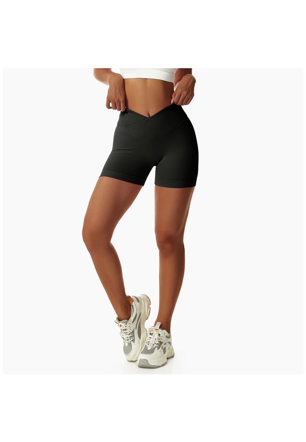 Intica - Szorty sportowe z wysokim stanem odprowadzające wilgoć Rezzan. Stan: podwyższony. Kolor: czarny. Materiał: materiał, tkanina. Sport: fitness