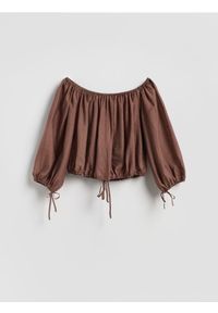 Reserved - Bluzka z lyocellem - brązowy. Kolor: brązowy. Materiał: tkanina #1