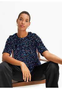 bonprix - Bluzka z cekinami. Kolor: czarny. Wzór: kolorowy #1