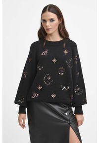 medicine - Medicine sweter damski kolor czarny ciepły. Kolor: czarny. Długość rękawa: długi rękaw. Długość: długie. Wzór: aplikacja. Styl: klasyczny #1