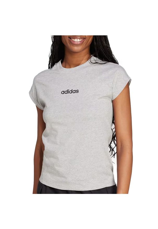 Adidas - Koszulka damska adidas Sportswear Linear JC8241 - szara. Kolor: szary. Materiał: bawełna. Długość rękawa: krótki rękaw. Długość: krótkie