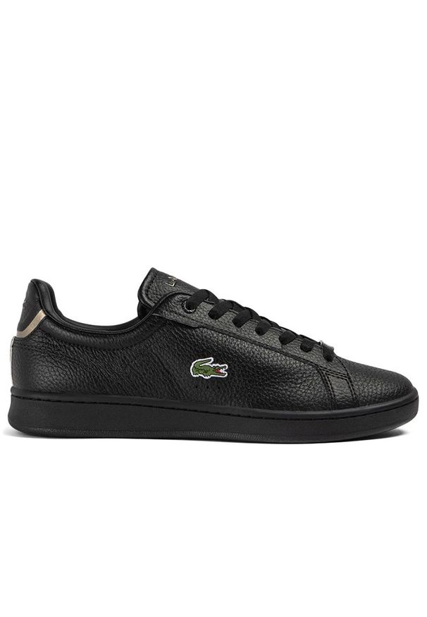 Buty Lacoste Carnaby Pro 745SMA0113-02H - czarne. Okazja: na co dzień. Zapięcie: sznurówki. Kolor: czarny. Materiał: syntetyk, guma. Szerokość cholewki: normalna. Wzór: napisy, aplikacja