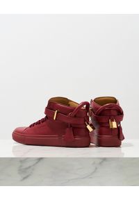 BUSCEMI - Czerwone skórzane sneakersy 100MM. Nosek buta: okrągły. Kolor: czerwony. Materiał: skóra. Wzór: aplikacja #5