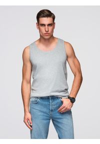 Ombre Clothing - Męska bawełniana koszulka tank top BASIC – szary melanż V2 - Rozmiar: L. Okazja: na co dzień. Kolor: szary. Materiał: bawełna. Długość rękawa: na ramiączkach. Wzór: melanż. Sezon: lato. Styl: elegancki, casual, sportowy