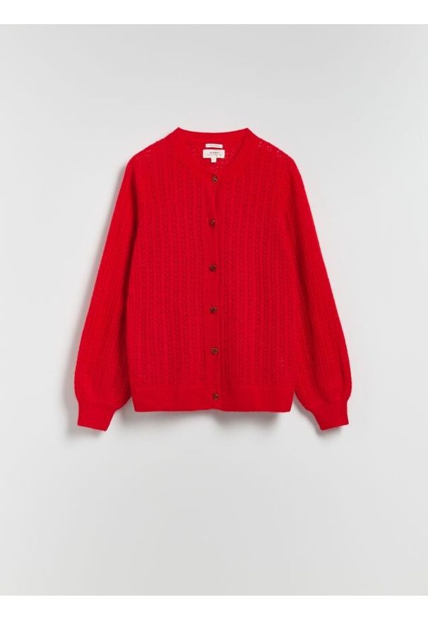 Reserved - Kardigan z wełną alpaki - czerwony. Kolor: czerwony. Materiał: wełna