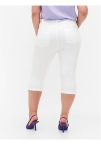 Zizzi Spodnie capri O10305H Biały Slim Fit. Kolor: biały. Materiał: bawełna, syntetyk