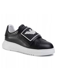 Emporio Armani - EMPORIO ARMANI Czarne sneakersy. Zapięcie: rzepy. Kolor: czarny. Materiał: guma, materiał