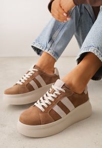 Born2be - Brązowe Sneakersy z Zamszu Naturalnego na Grubej Podeszwie Tesolva. Okazja: na co dzień. Kolor: brązowy. Materiał: zamsz #9