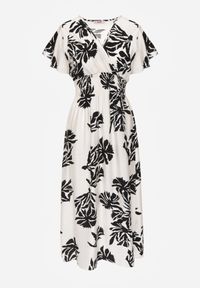 Born2be - Biała Wiskozowa Sukienka o Rozkloszowanym Kroju z Kopertowym Dekoltem Morgassa. Okazja: na co dzień. Kolor: biały. Materiał: wiskoza. Wzór: kwiaty. Sezon: lato. Typ sukienki: kopertowe. Styl: casual, klasyczny #2