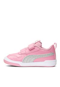 Sneakersy dziecięce różowe Puma Multiflex Glitz FS V INF 384886-02. Okazja: na co dzień. Zapięcie: rzepy. Kolor: różowy. Materiał: syntetyk, materiał. Szerokość cholewki: normalna #4