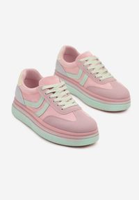 Renee - Różowe Sneakersy Typu Kultowe Tenisówki na Niskiej Platformie Olritia. Nosek buta: okrągły. Zapięcie: sznurówki. Kolor: różowy. Materiał: materiał. Obcas: na platformie. Wysokość obcasa: niski #6